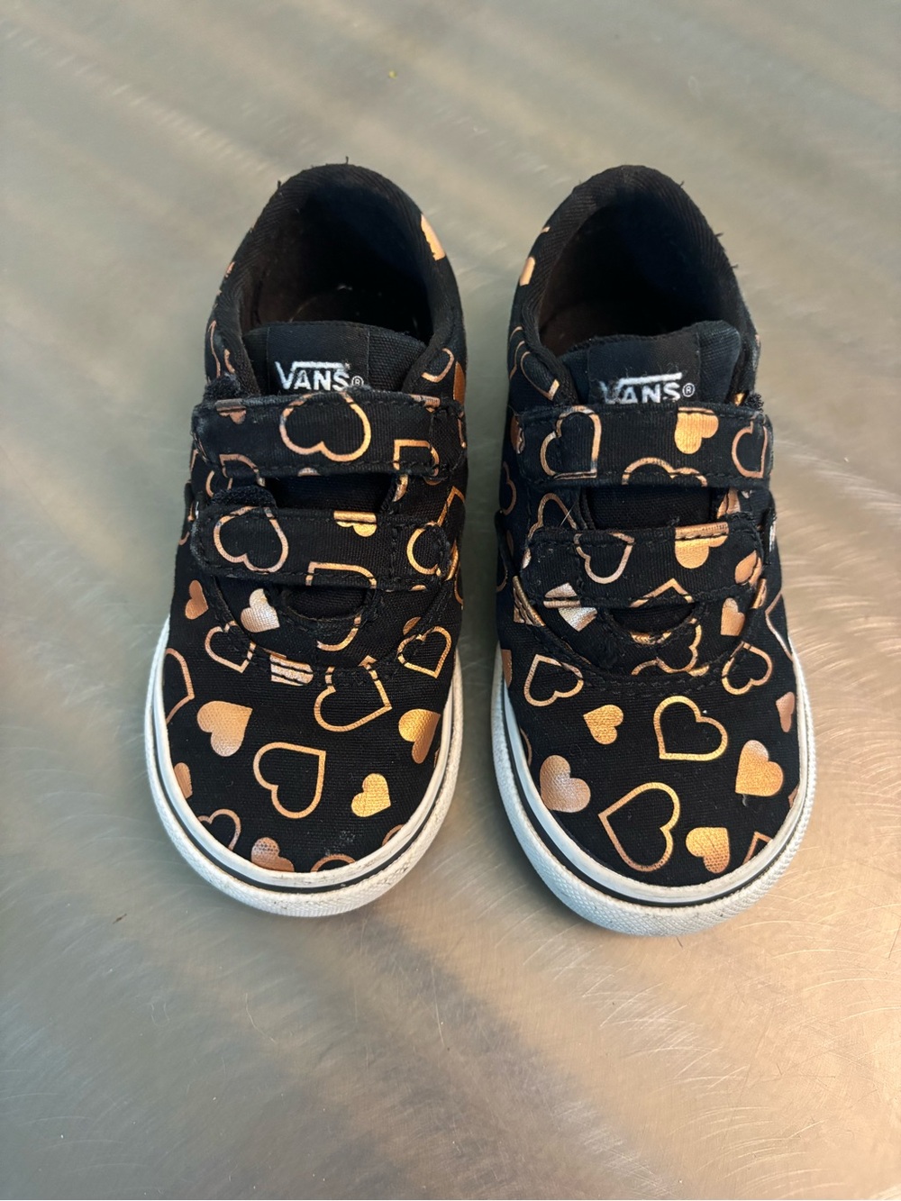 Vans Kids Black Canvas Sneakers with Gold Heart Print